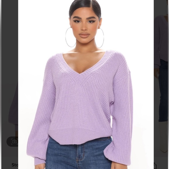 Fashion Nova Lavendar Light Purple Off Shoulder V Neck Sweater Small LSU​ - Picture 4 of 7